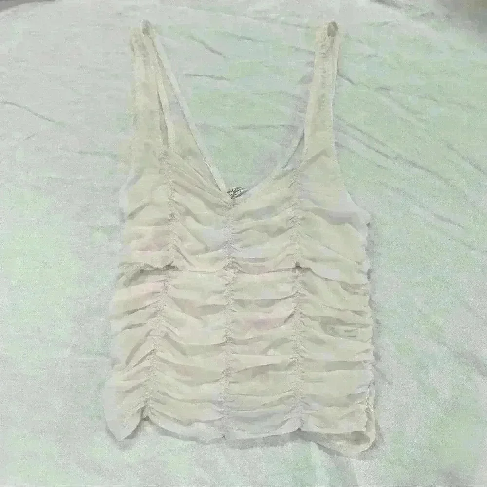 FREE PEOPLE INTIMATELY Light Pink Sheer Rouged Top Size L - Picture 10 of 10